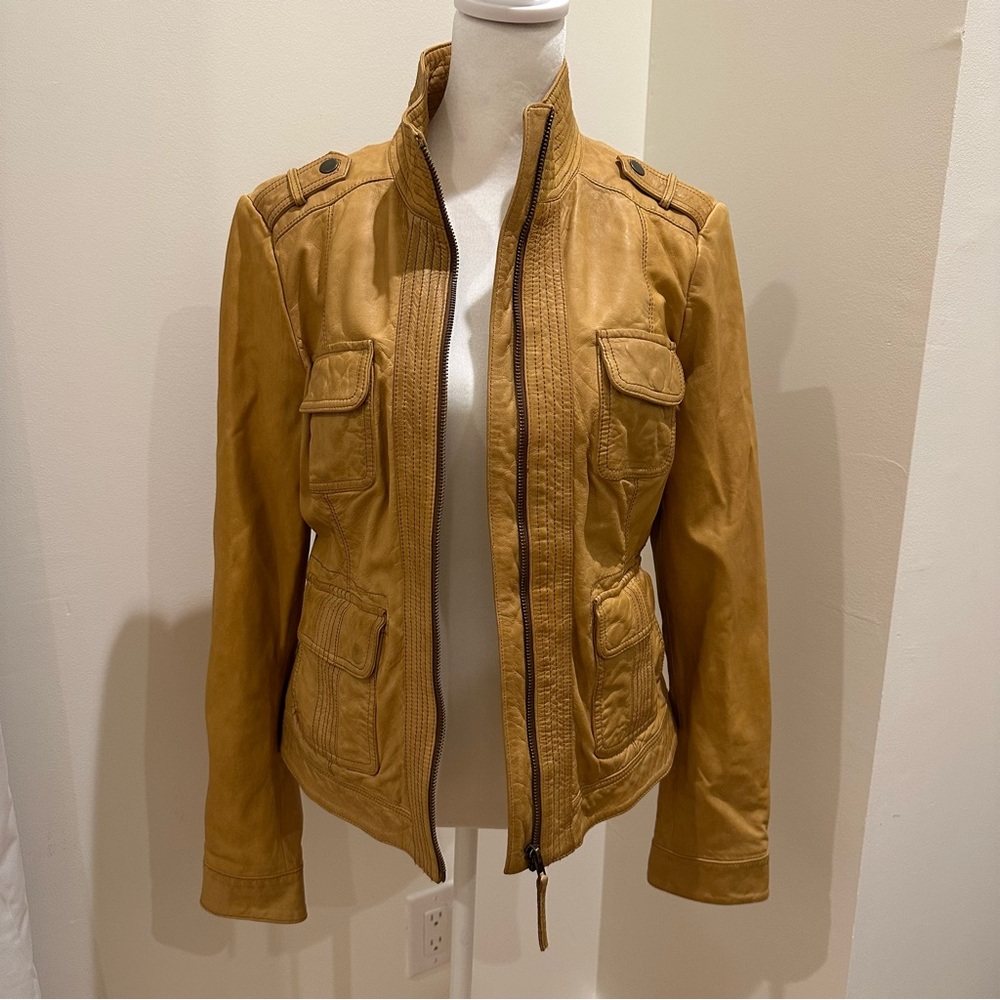 Lucky Brand Yellow Utility Jacket with Military Design and Fitted Silhouette